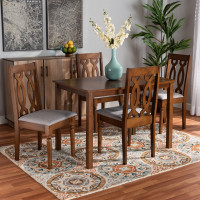 Baxton Studio RH334C-GreyWalnut-5PC Dining Set Baxton Studio Cherese Modern and Contemporary Grey Fabric Upholstered and Walnut Brown Finished 5-Piece Wood Dining Set